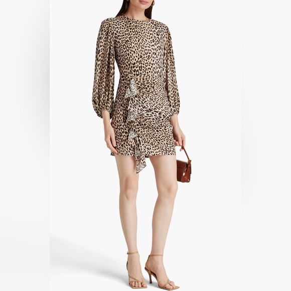 Maje Ricata Ruffled Leopard-Print Dress - Picture 1 of 15